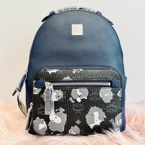 AUTHENTIC MCM STARK VISETOS PEBBLED LEATHER NAVY BLUE CAMO BACKPACK W DUST BAG main image 8